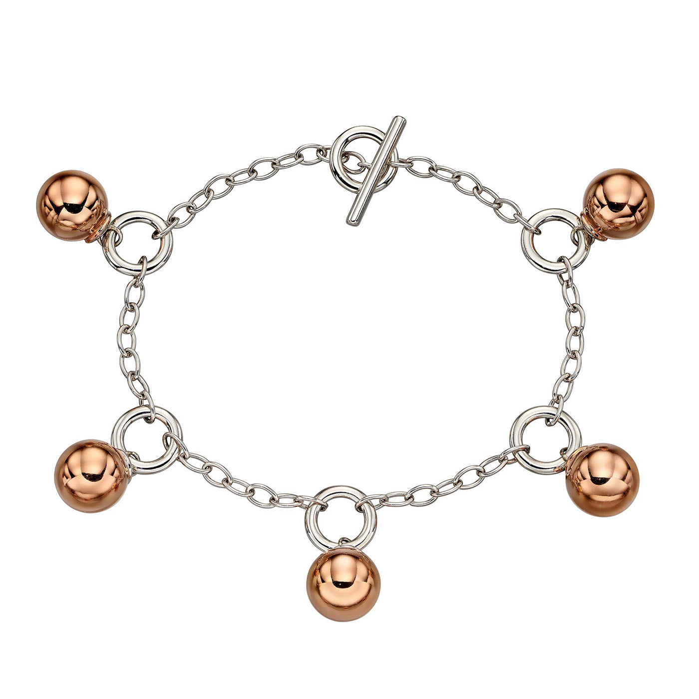 925 Sterling Silver T-Bar Rose Gold Fill Sphere Bracelet