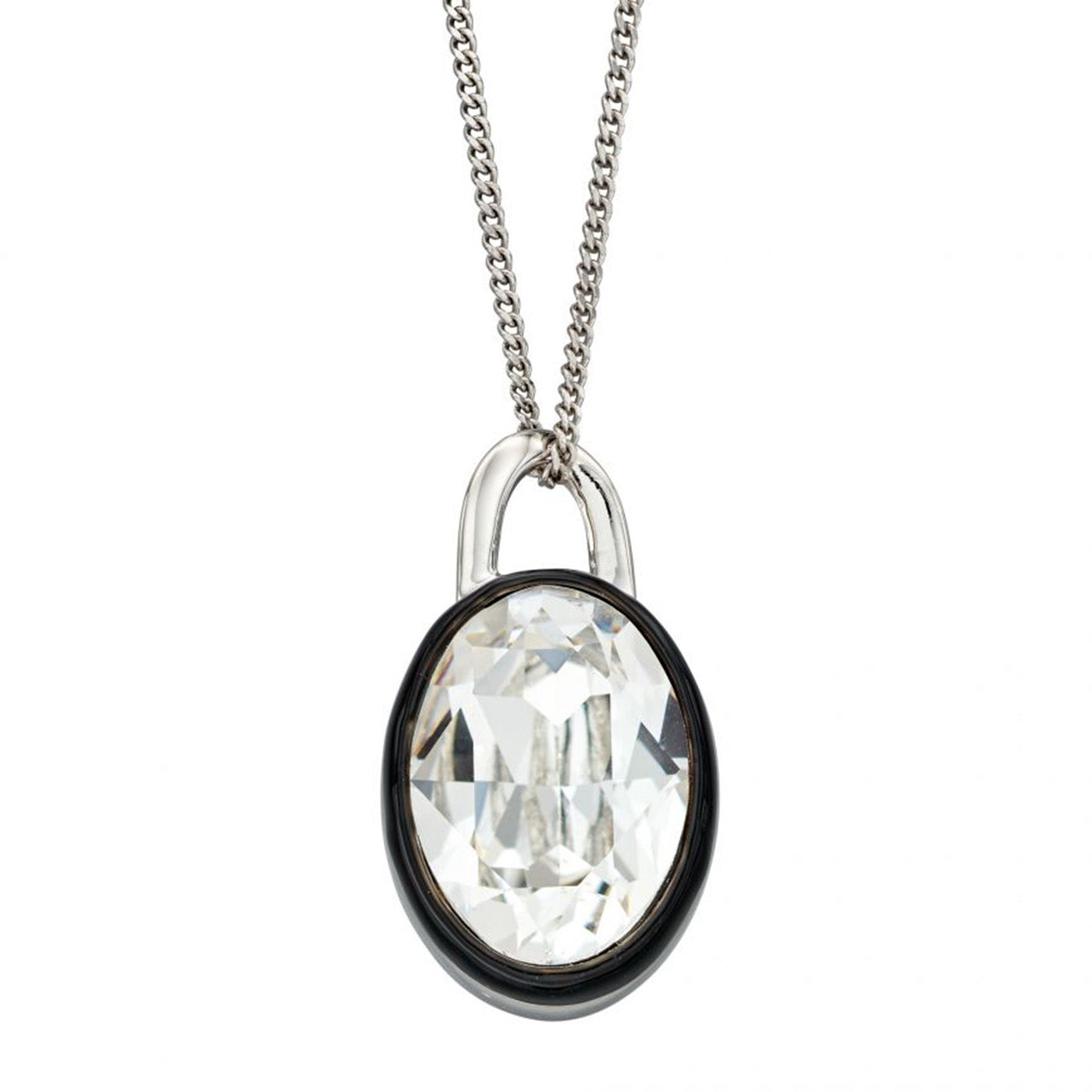 925 Clear Crystal With Black Enamel Border Pendant